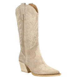 Stivaletto Texano Da Donna In Camoscio Color Ardesia Con Ricamo.