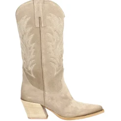 Stivaletto Texano Da Donna In Camoscio Color Ardesia Con Ricamo.