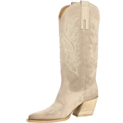 Stivaletto Texano Da Donna In Camoscio Color Ardesia Con Ricamo.