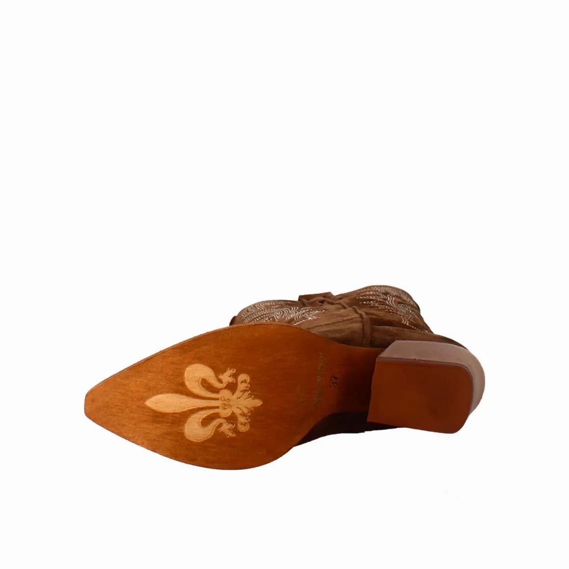 Stivaletto Texano Da Donna In Camoscio Color Cioccolato Con Ricamo