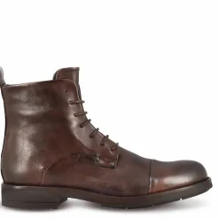 Stivaletto Vintage In Pelle Da Uomo Colore Marrone Scuro Con Allacciatura