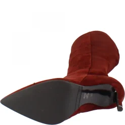 Stivali Al Ginocchio A Punta Con Tacco A Spillo Da Donna Fatti A Mano In Pelle Di Camoscio Bordeaux