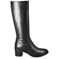 Stivali Al Ginocchio Da Donna Liscio Con Tacco Medio In Pelle Nero