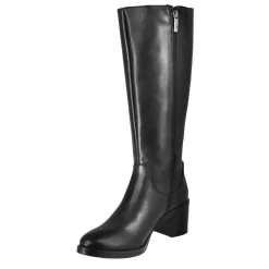 Stivali Al Ginocchio Da Donna Liscio Con Tacco Medio In Pelle Nero