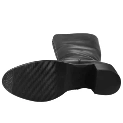 Stivali Al Ginocchio Da Donna Liscio Con Tacco Medio In Pelle Nero