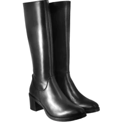 Stivali Al Ginocchio Da Donna Liscio Con Tacco Medio In Pelle Nero