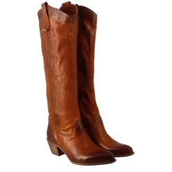 Stivali Alti Texani Da Donna Fatti A Mano In Pelle Color Cuoio Con Cerniera