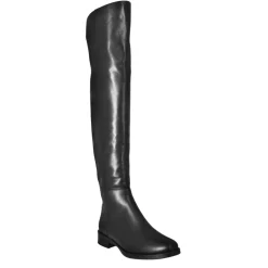 Stivali Sopra Al Ginocchio Da Donna Liscio Con Tacco Basso In Pelle Colore Nero