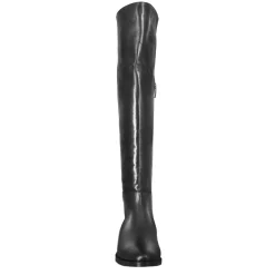 Stivali Sopra Al Ginocchio Da Donna Liscio Con Tacco Basso In Pelle Colore Nero