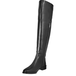 Stivali Sopra Al Ginocchio Da Donna Liscio Con Tacco Basso In Pelle Colore Nero