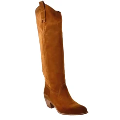 Stivali Texani Da Donna Sfoderati In Camoscio Marrone.