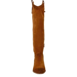 Stivali Texani Da Donna Sfoderati In Camoscio Marrone.