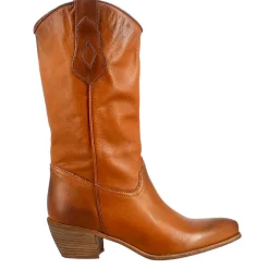 Stivali Texani Da Donna Sfoderati In Pelle Vintage Marrone.