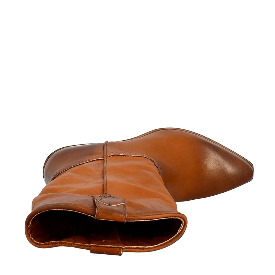 Stivali Texani Da Donna Sfoderati In Pelle Vintage Marrone.