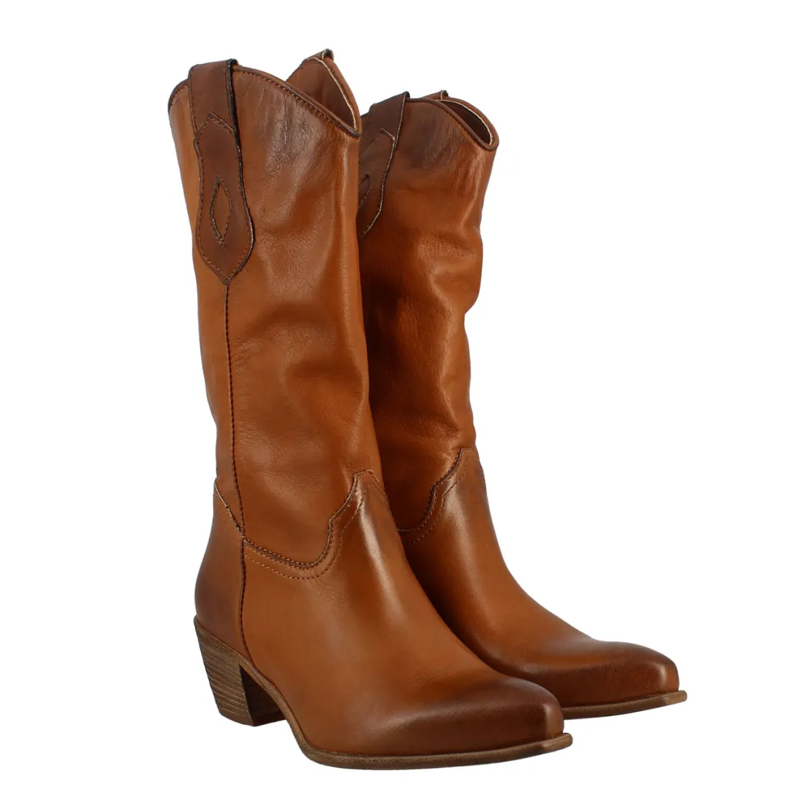 Stivali Texani Da Donna Sfoderati In Pelle Vintage Marrone.