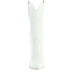 Stivali Texani Medi Da Donna In Pelle Colore Bianco Con Ricami.