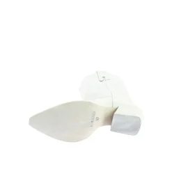 Stivali Texani Medi Da Donna In Pelle Colore Bianco Con Ricami.