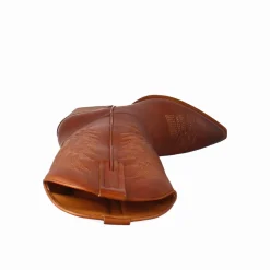 Stivali Texani Medi Da Donna In Pelle Colore Marrone Con Ricami.