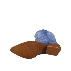 Stivali Texani Medi Da Donna In Camoscio Blu Con Ricami.