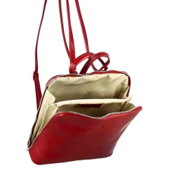 Zainetto Ginevra Da Donna In Pelle Liscia Colore Rosso Con Cerniera